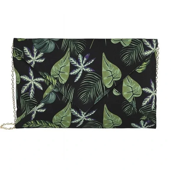 ESTY COLLECTIF BLACK FOREST LEAF PRINT CLUTCH BAG - Picture 5 of 5